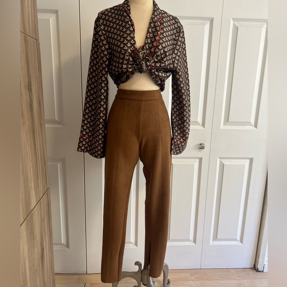 ZARA. Faux Suede straight leg pants. Size Medium M. Color camel brown